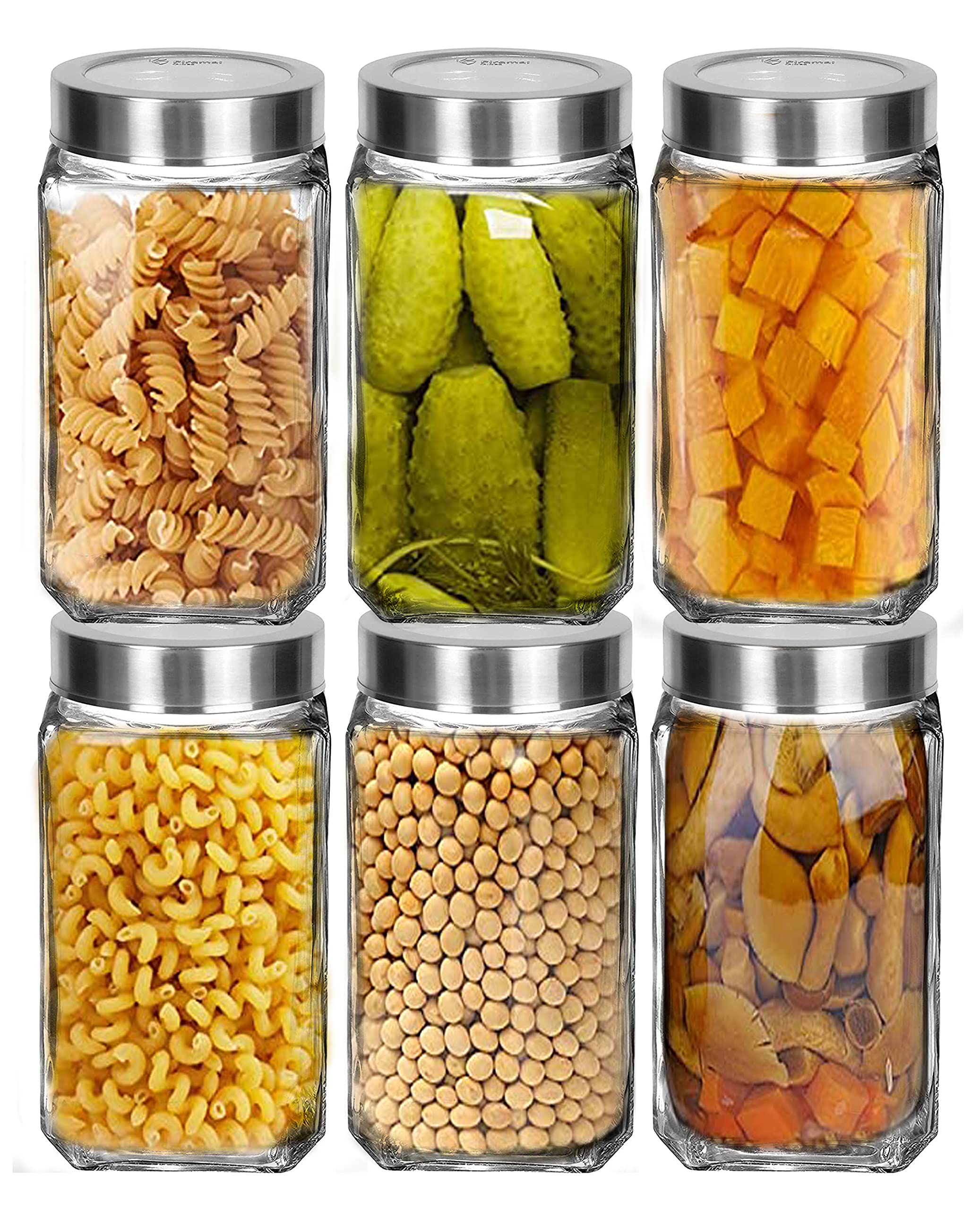 Brezzycloud Piraml Glass Cubical Square Transparent Jars & Containers for Kitchen Pantry, Snacks, Masala, Jams, Pickles, Cookies